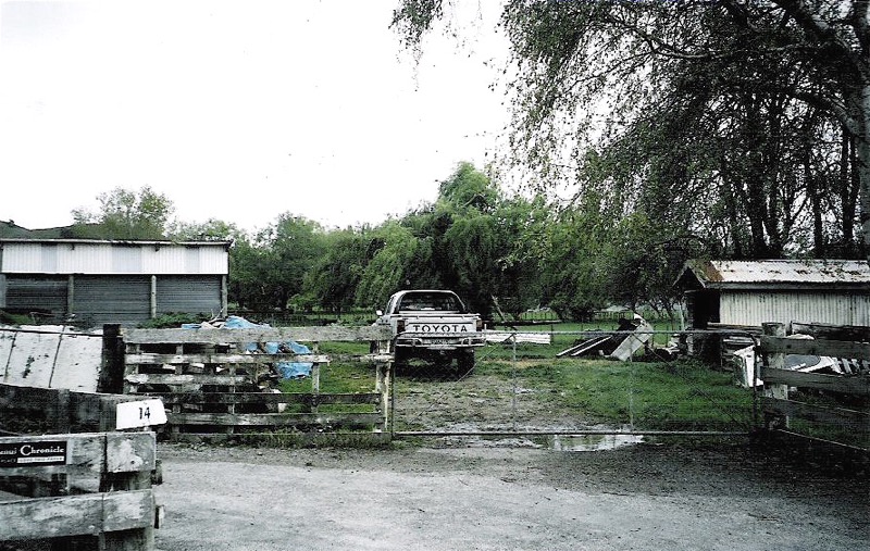 Site of Louis Oliver (1872-1938) farm, No. 3 Line, Okoia, Wanganui. Louis was the son of Samuel and Jessie (nee Higgie) Oliver. Just past the old Okoia School and across the bridge on Kaukatea Valley Road. The homestead is no longer there, and used to be on the left. The building on the right was the garage.