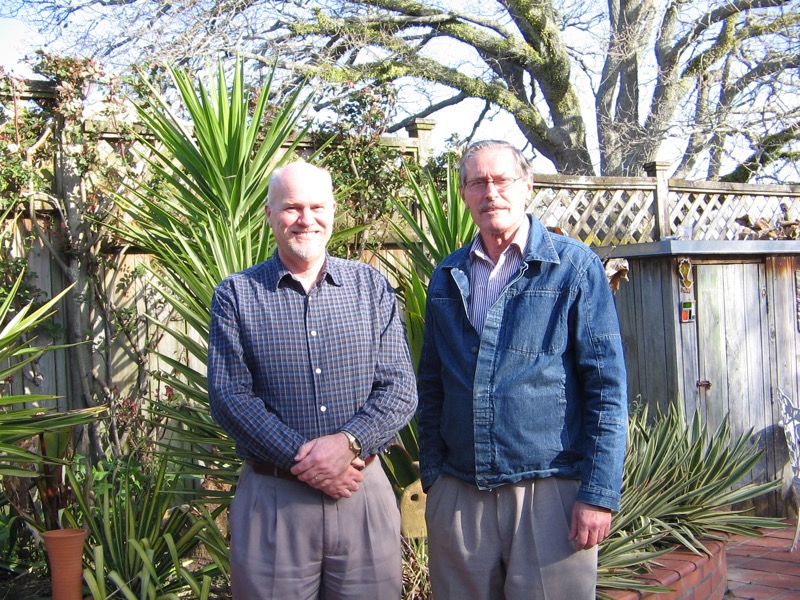 Family treasures-!! Photo of second cousins, Brian Oliver and David Lloyd (on right), taken in September 2006. They share a great-grandfather, Samuel Oliver 1833-1907. Samuel was the son of James and Ruth (nee Batten) Oliver.