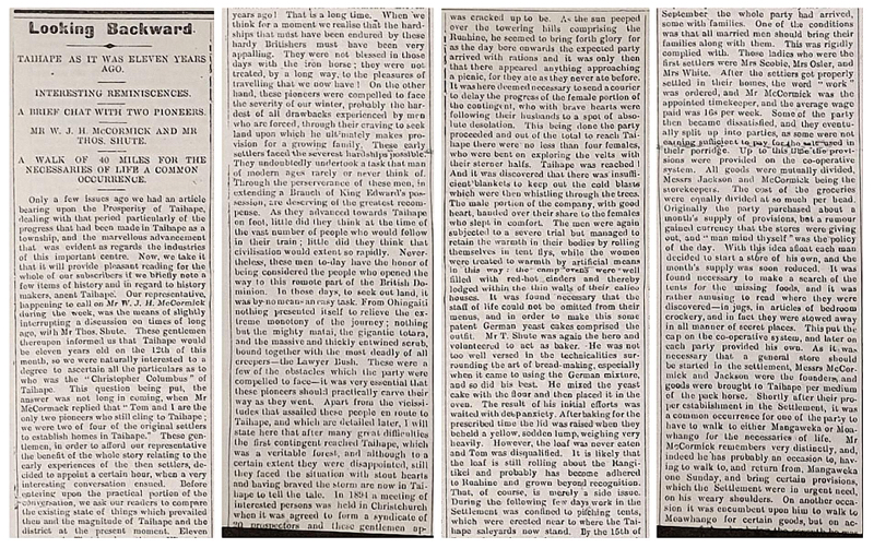 Article dated 2nd September 1905 on early Taihape where Thomas Shute built one of the first four homes in Taihape