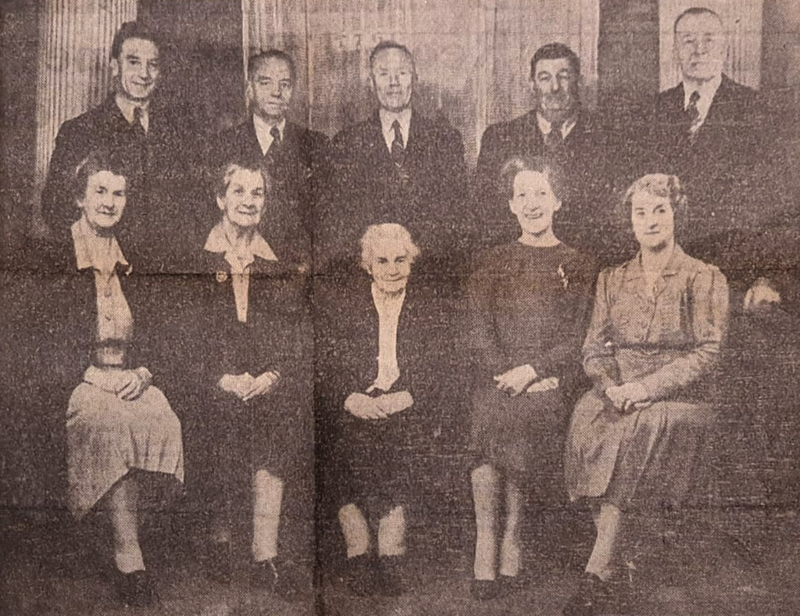 Thought to be 40th Jubilee for Taihape District School held in 1936, features Shute family. Back row 4th from left: Tom Errol Llewellyn Shute. Front row from left: Gwen Corkill and Ness Oliver. Front row on right is Lena Milne.