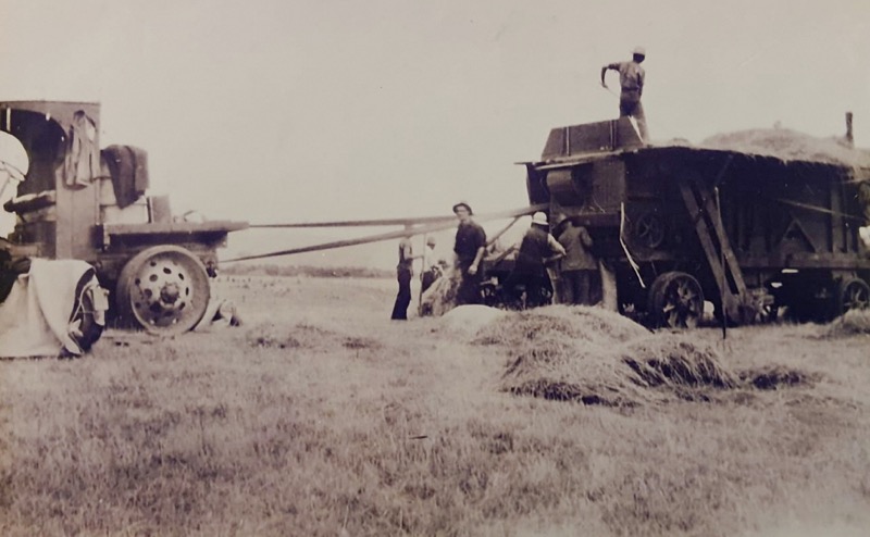 Hay bailing with Ivor Oliver on top of the baler