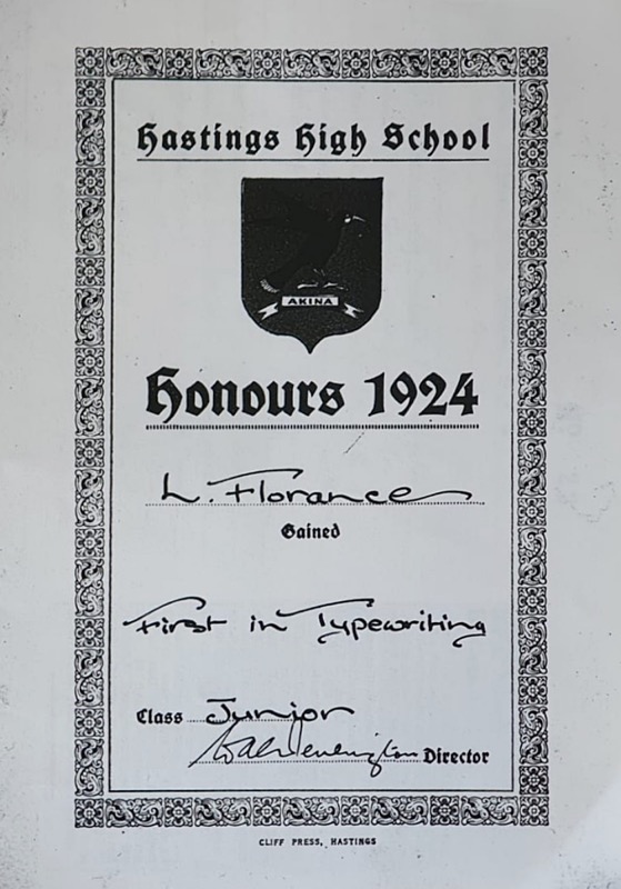 Loma Florance Hastings High School Honours Certificate 1924