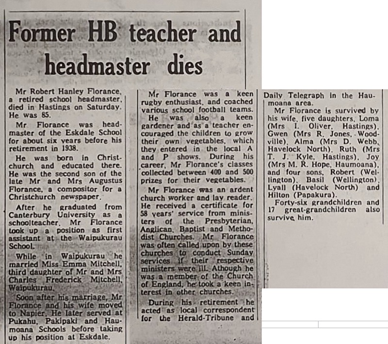 Florance, Robert Handley Obituary article dated 17 December 1966
