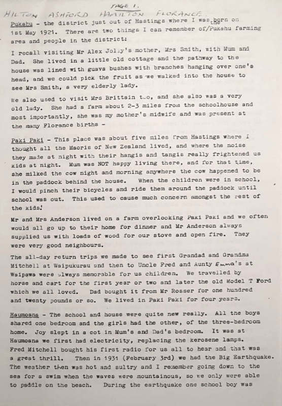 Hilton Ashword Hamilton Florance 1921-2010 - Memoirs Pg_1