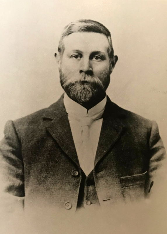 Portrait of James Alexander Oliver, Farmer, Postman and Mailman at Mataroa. Born Wanganui, drew ballot for 200 acre farm (bushland) at Mataroa in 1896. Mataroa is ten kilometres (6-miles) north of Taihape. Married Ness Shute in 1907. They lived there until circa 1919.